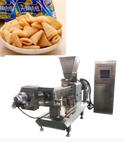 Linha de produção de alimentos tufados com deliciosos petiscos fritos